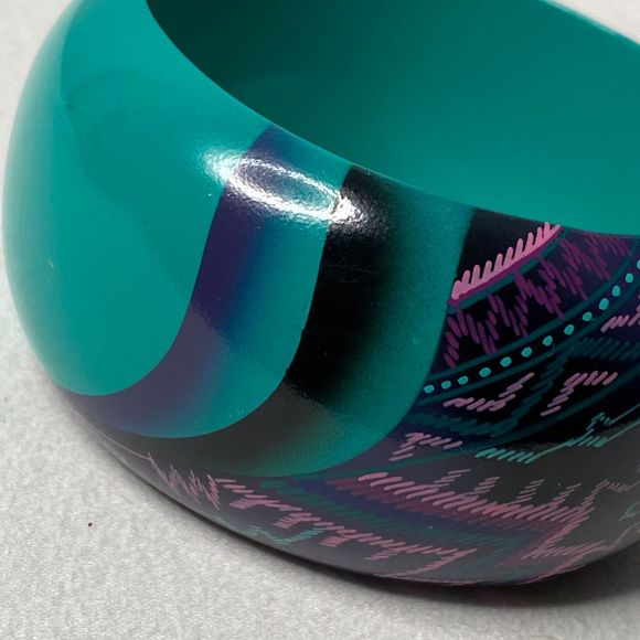 ATC Chunky Bangle Bracelet Wood Solid Green Abstract Multi Color Block - Picture 5 of 9